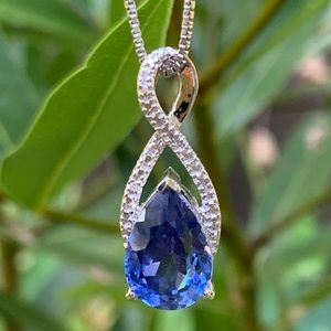 Sterling Silver 925 Blue Tanzanite and Diamond Accent Pendant Necklace 18"